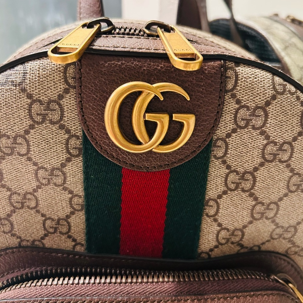 SALE 🎉Gucci Monogram Backpack with Red and Green Stripe NWT - Picture 4 of 10